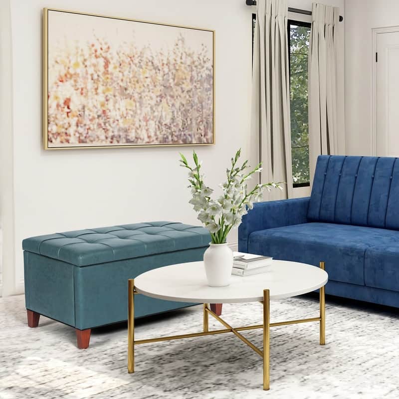 Adeco Storage Ottoman Bench Rectangular PU Leather Assembly Required
