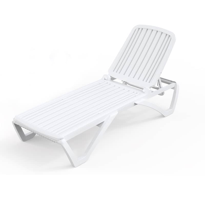 Domi White Aluminum Adjustable Pool Lounge Chair with Table, All-Weather Outdoor Chaise - White-1 chair