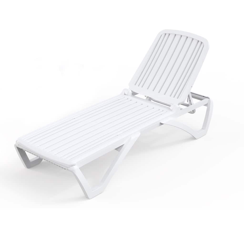 Domi White Aluminum Adjustable Pool Lounge Chair with Table, All-Weather Outdoor Chaise