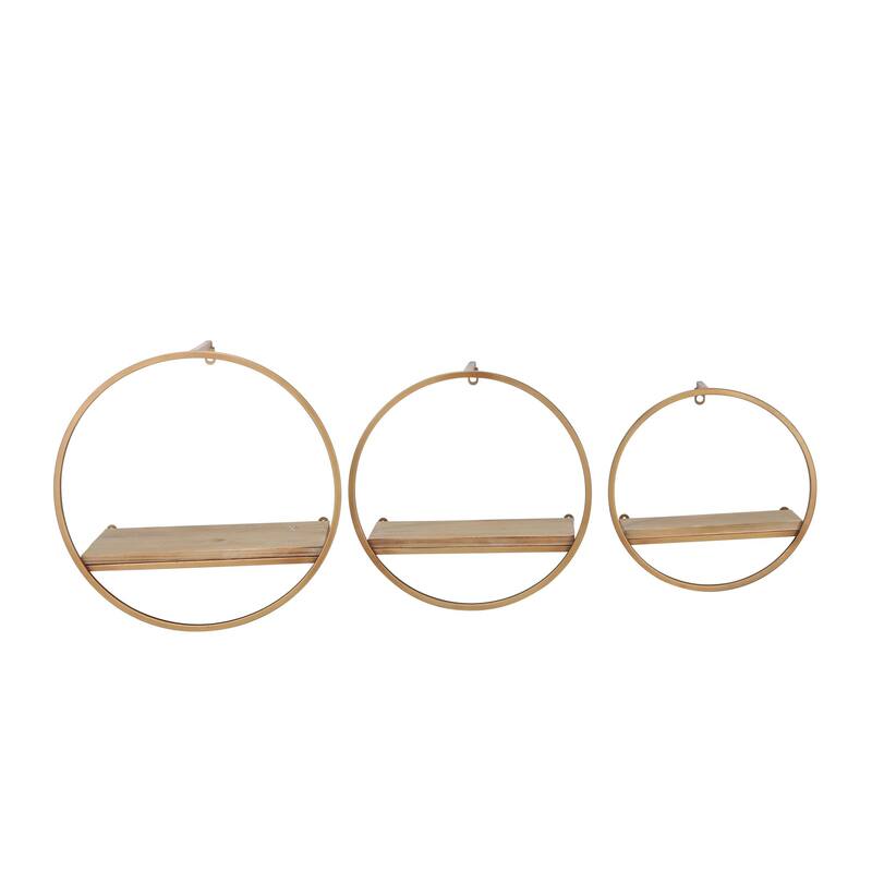 Set of 3 Bronze and Brown Wall Shelves 16"