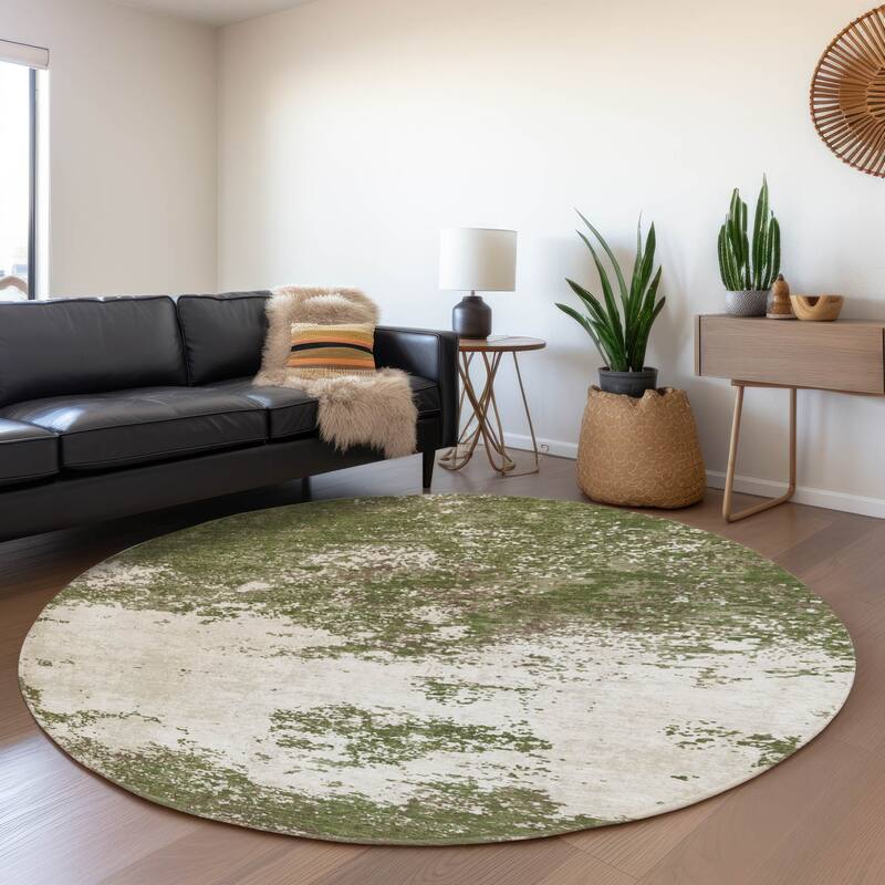 Premium Washable Super Soft Abstract Solid Mayfield Rug - Olive - 8' x 8'