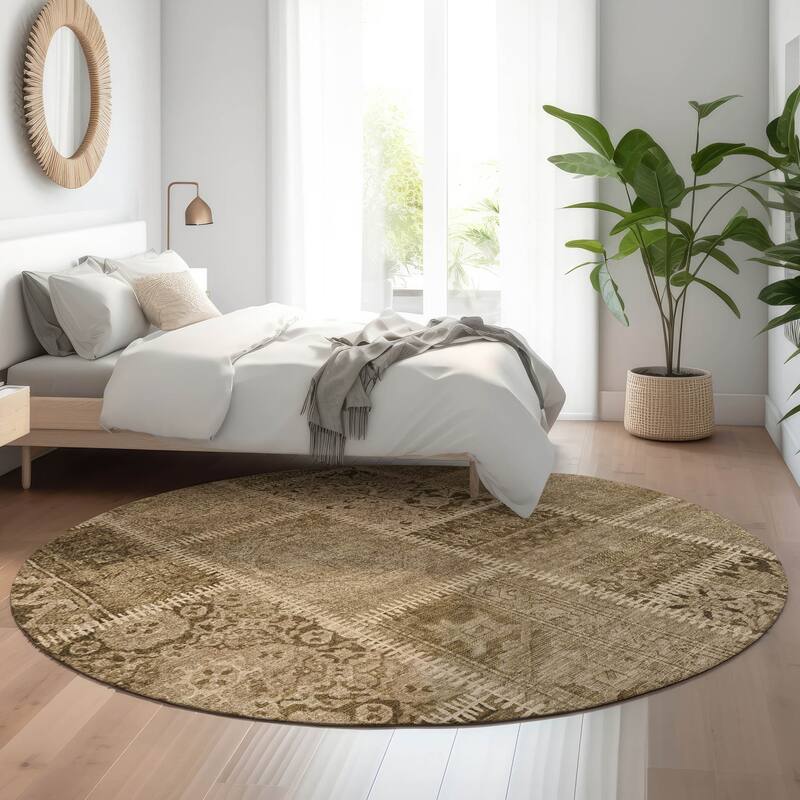 Premium Washable Super Soft Vintage Patchwork Mayfield Rug - Brown - 8' x 8' - Round