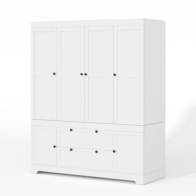 Meyreso White Modular Wardrobe Closet with Drawers, Convertible Stacking Armoire - N/A