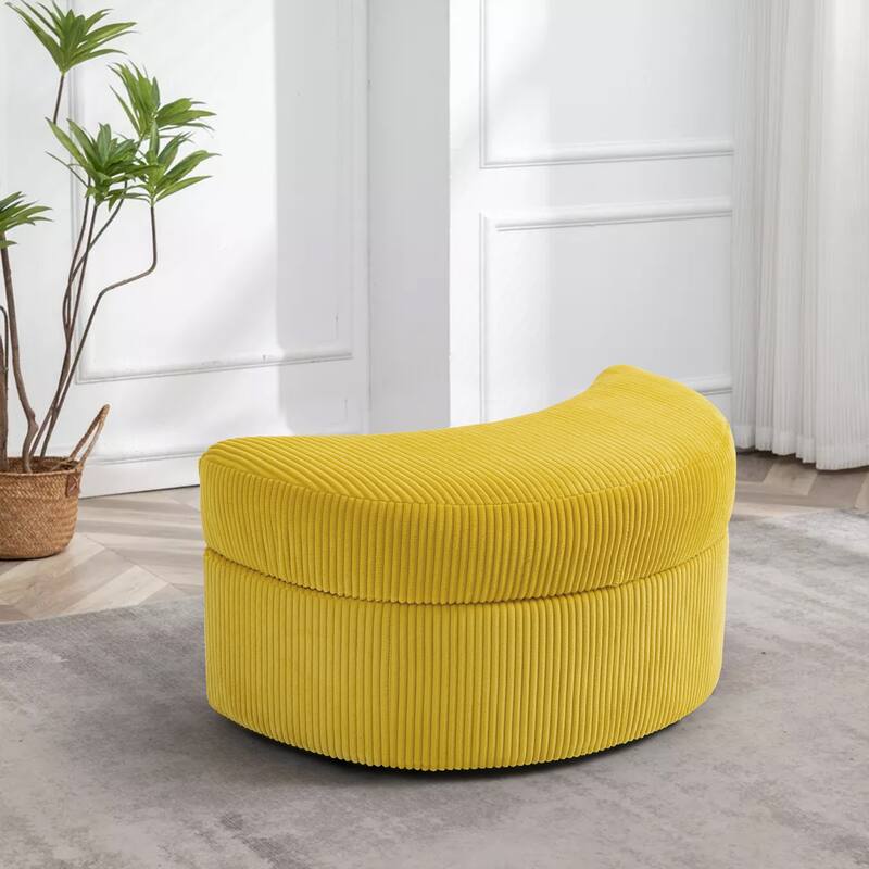 Upholstered Chenille Boucle Half Moon Storage Ottoman with Tray - Corduroy - Mustard/Corduroy