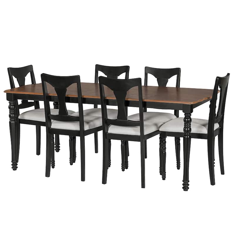 7-Piece Extendable Dining Table Set, Wood Table with Removable Leaf, Kitchen Dining Set with 6 Upholstered Chairs