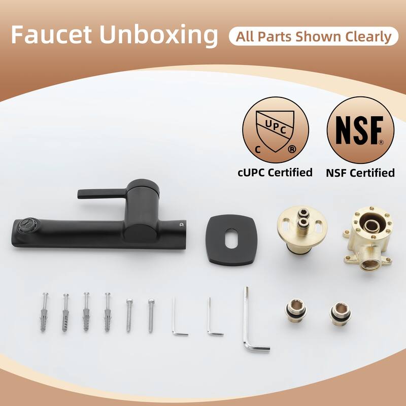 Modland Wall Mount Single Hole Bathroom Faucet with Valve Single Handle And Hot/Cold Indicator