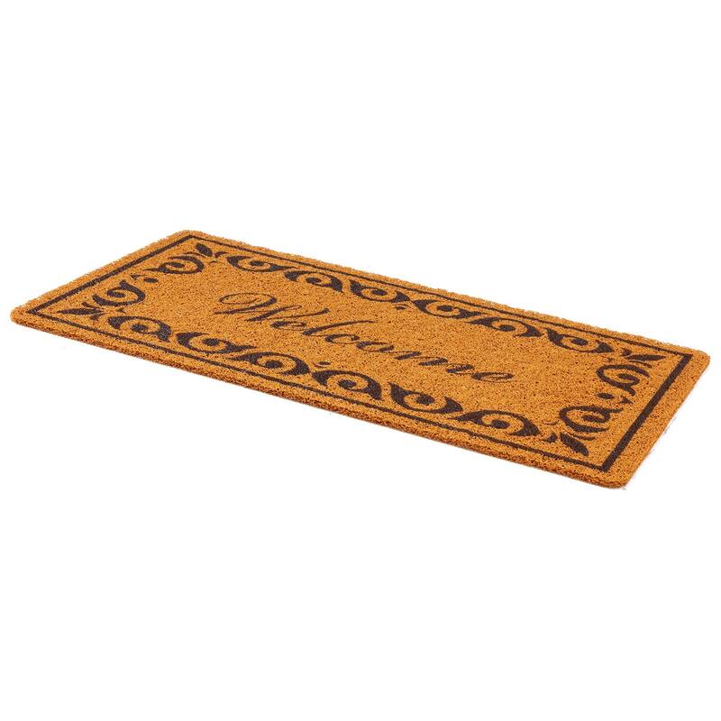 Brown Faux Coir Fibers Welcome Doormat with Non-Slip Backing for Indoor or Outdoor Mat - 29.5” x 17” x 0.4”