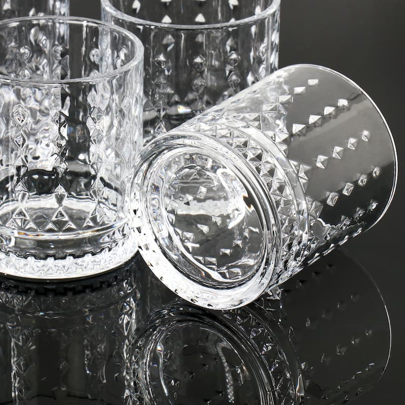 4 Piece 13 Ounce Teardrop Embossed Double Old-Fashioned Glass Set