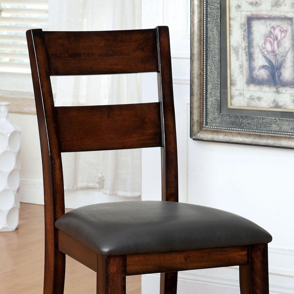 Sturdy Dark Cherry Dining Chairs with Leatherette Seats, Set of 2