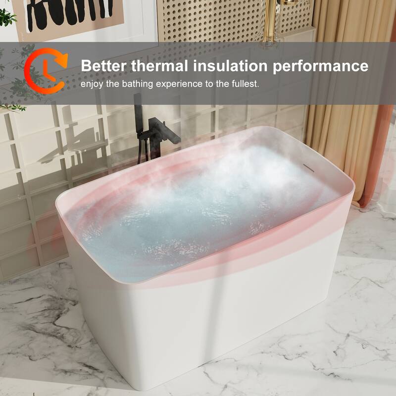 GIVINGTREE 47'' x28'' Solid Surface Stone Resin Freestanding Small Space Soaking Bathtub with Seat