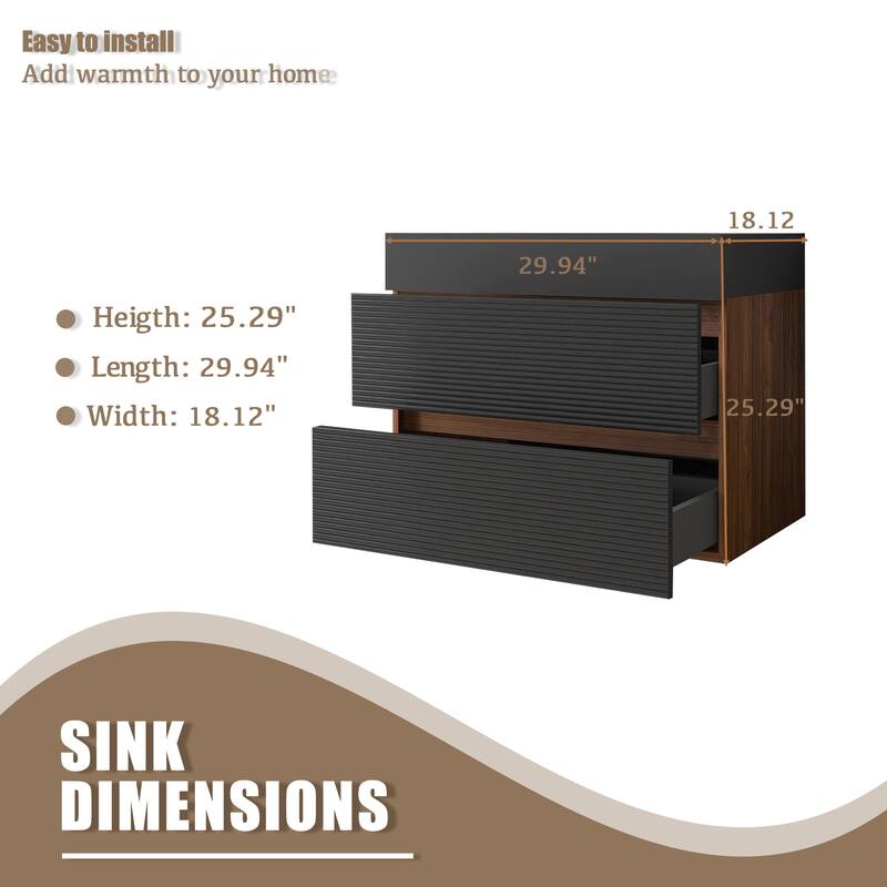 Wall Mounted Bathroom Vanity with Solid Surface Sink and Soft Drawers