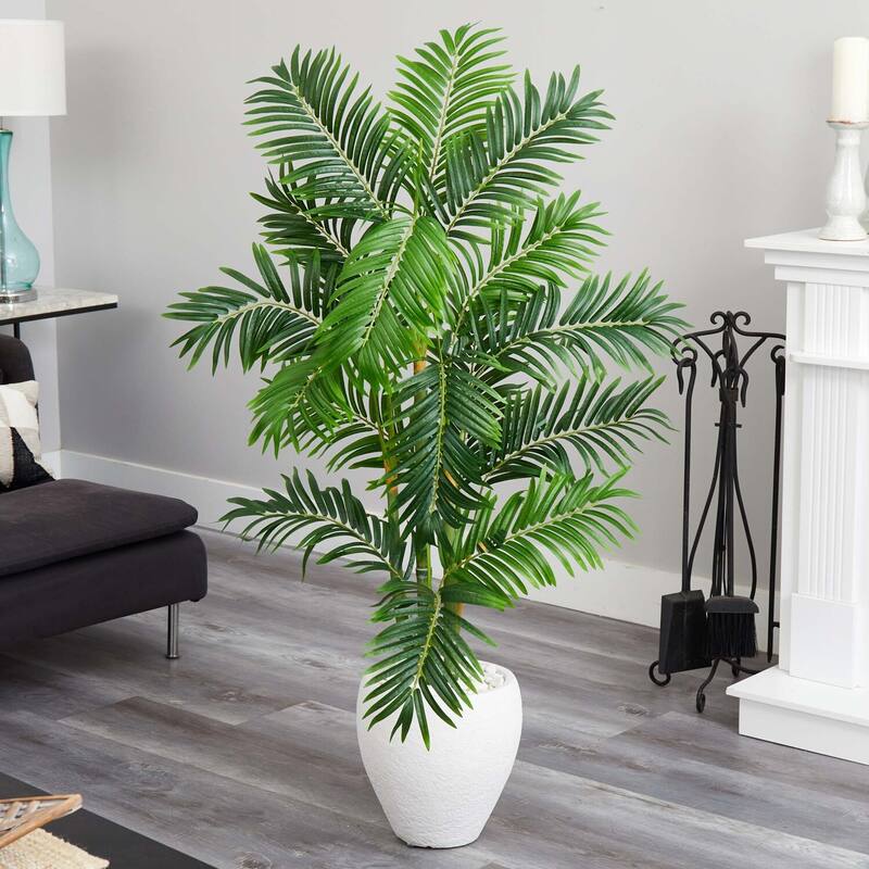 Artificial Palm Tree 63In Indoor Tropical Decor, Lush Greenery in White Planter, Home Accent - Green - 61 Inches and Over