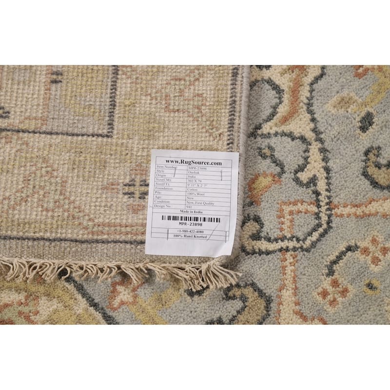 Oushak Indian Runner Rug Handmade Grey Floral Wool Carpet - 2'7"x 9'11"