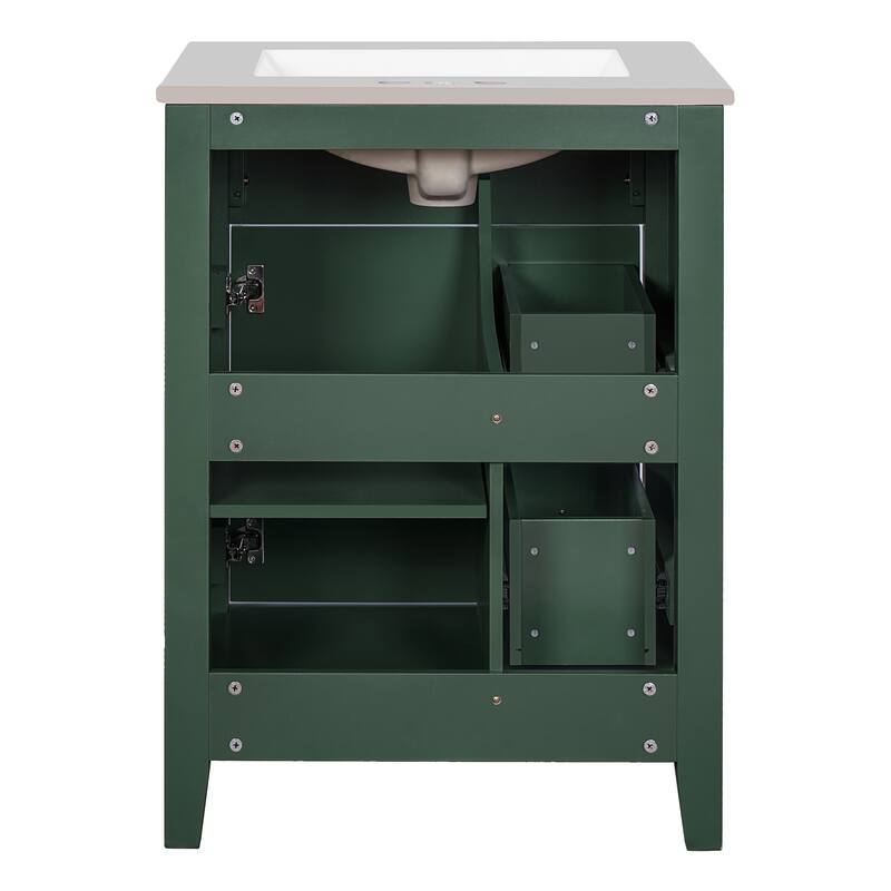 24'' Freestanding Bathroom Vanity with White Integrated Ceramic Sink - 24'' x 18.3'' x 33.7''