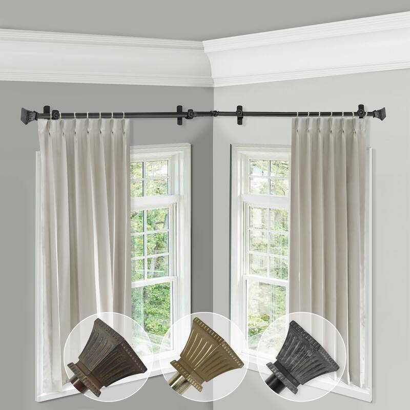 Adjustable Corner Curtain Rod - 120-170" Black Decorative Window Rod - M