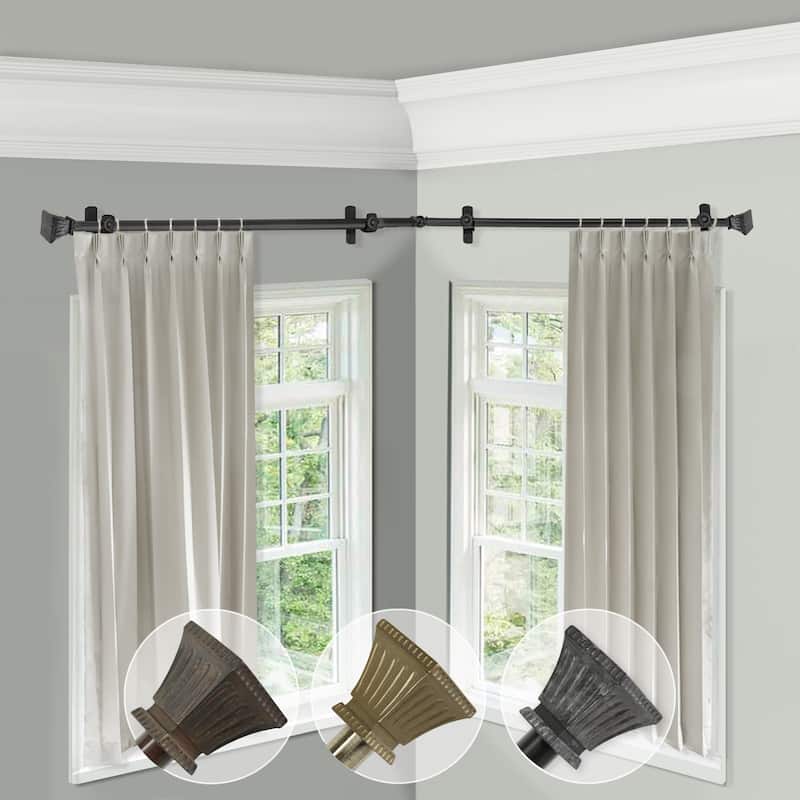 Adjustable Corner Curtain Rod - Rustic Antique Cocoa Finish 66-120 Inch - M