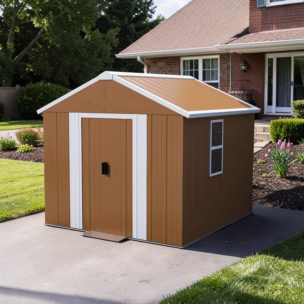 6x4 FT Metal Storage Shed with Window, Lockable Sliding Door and Vents, Outdoor Tool Shed