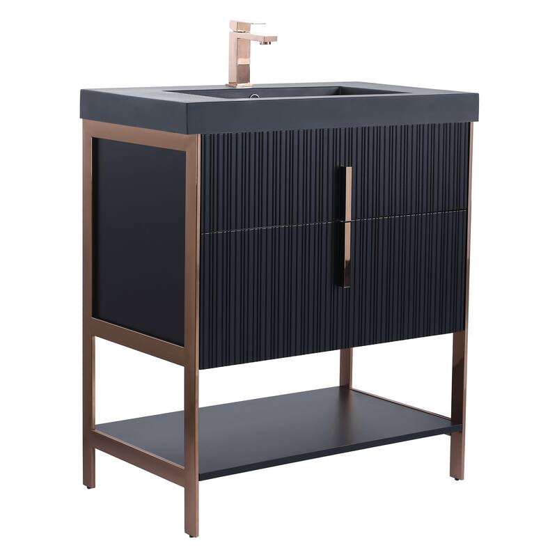 Fine Fixtures Serenity Modern Bathroom Vanity with Black Gel Acrylic Top