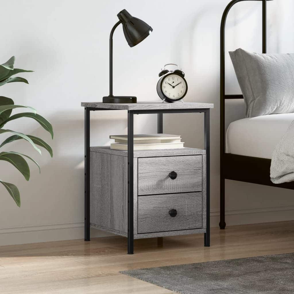 vidaXL Bedside Cabinet Grey Sonoma Engineered wood, Iron Compact
