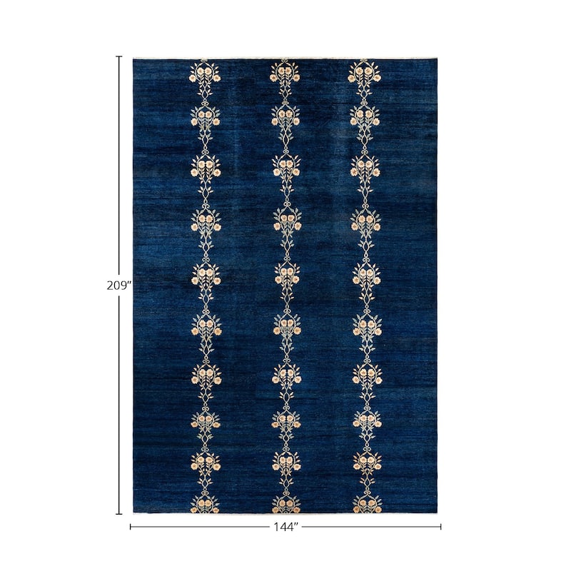 Overton Handknotted Wool Vintage Inspired Contemporary Eclectic Blue Area Rug - 17' 5" x 12' 0"