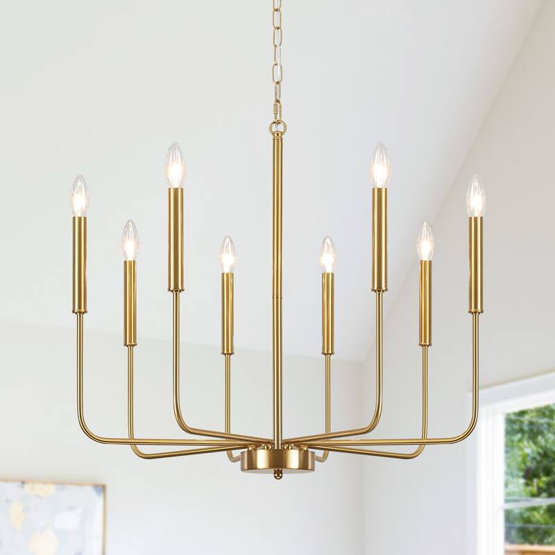 8-Light Farmhouse Traditional Candle Chandelier for Dining Room Bedroom Living Room - Brass