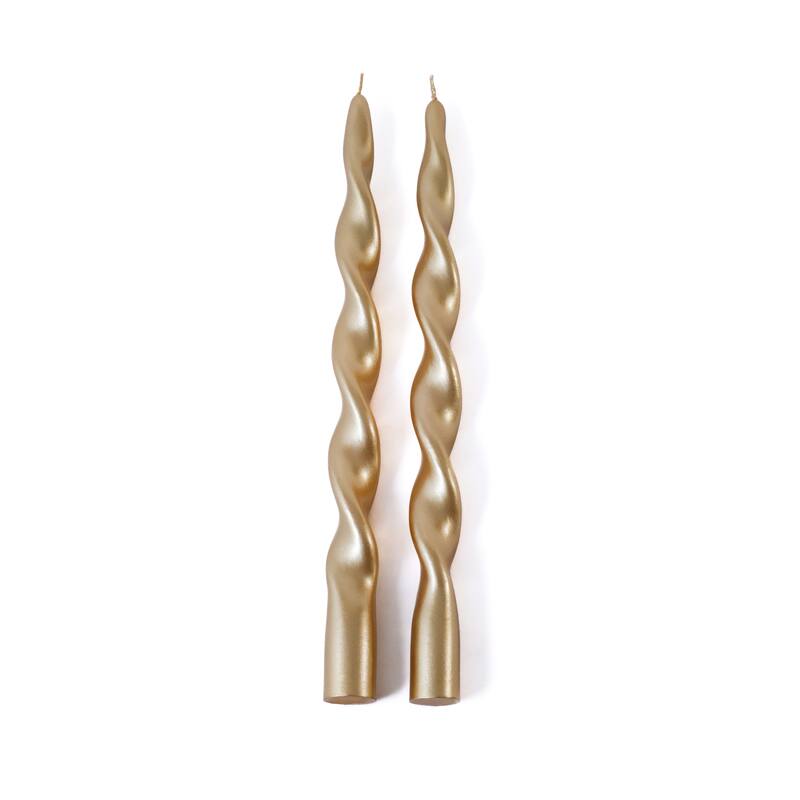 Lumière Twist Formal Taper Candles, Set of 12 - Holiday Table Décor - Gold - 12"