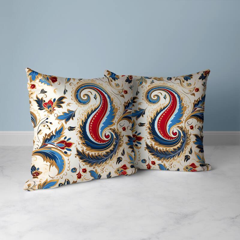 Lavish Paisley Faux Suede Reversible Throw Pillow Blue and Red