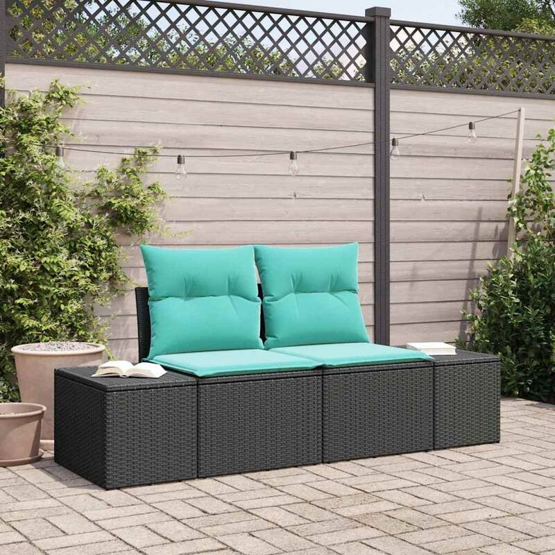 vidaXL Garden Sofa with Cushion Black 184 x 62 x 85cm poly rattan - 72.4 x 24.4 x 33.5