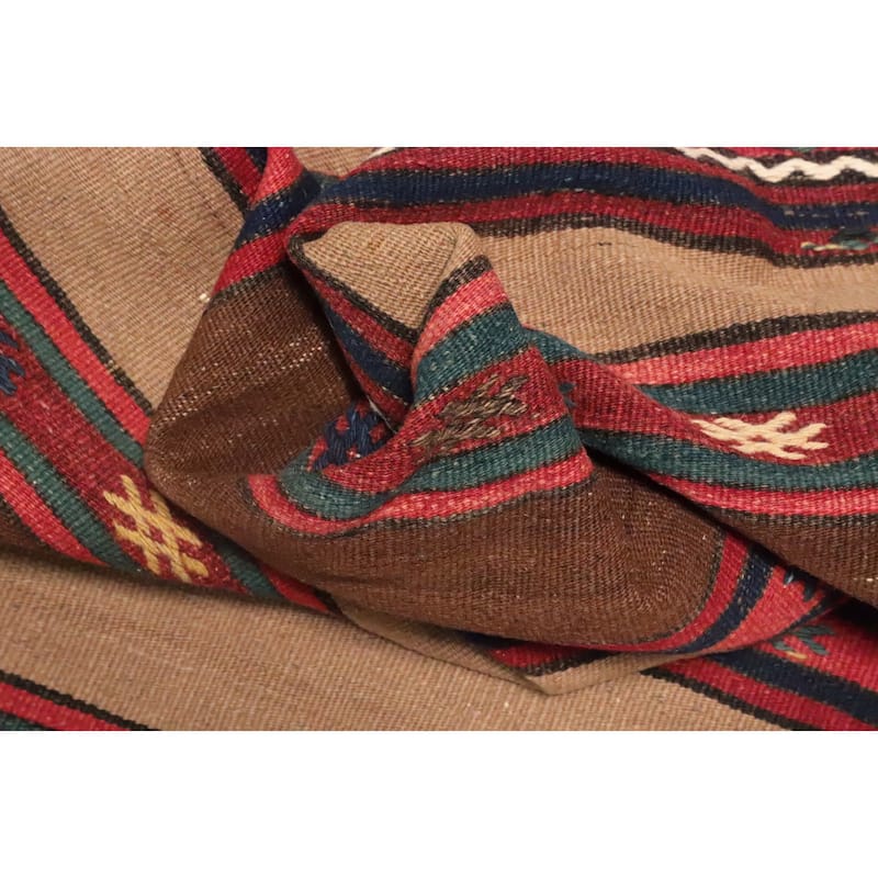 Hand Woven Oriental 100% Wool Carpet Southwestern Tribal Brown Kilim Area Rug - 7' 3'' X 4' 11''