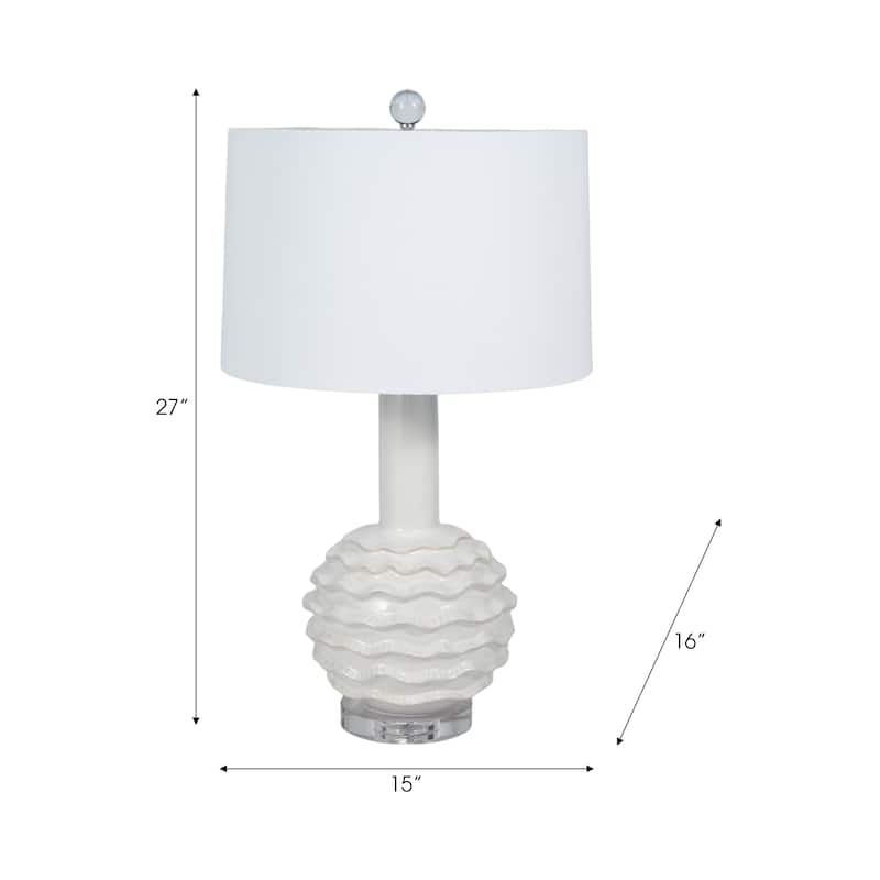 Sagebrook Home 27" White Ceramic Ruffles Table Lamp With Crystal Base - 15" x 16" x 27"
