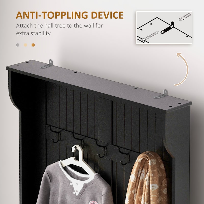 38" 3-In-1 Coat Rack with Storage Bench,Four Hooks and Shoe Storage