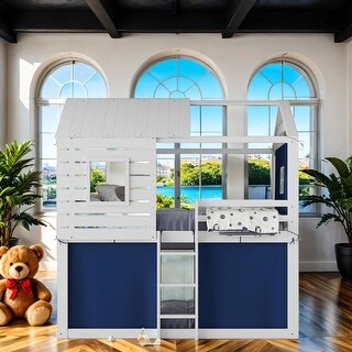 Playhouse Design Bunk Wood House Bed, Twin Size