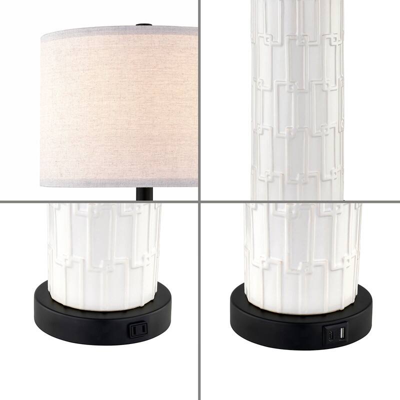 KAWOTI 23" Ceramics Table Lamp Set with USB Port and AC Outlet, Bulbs - W12" * H23.25"