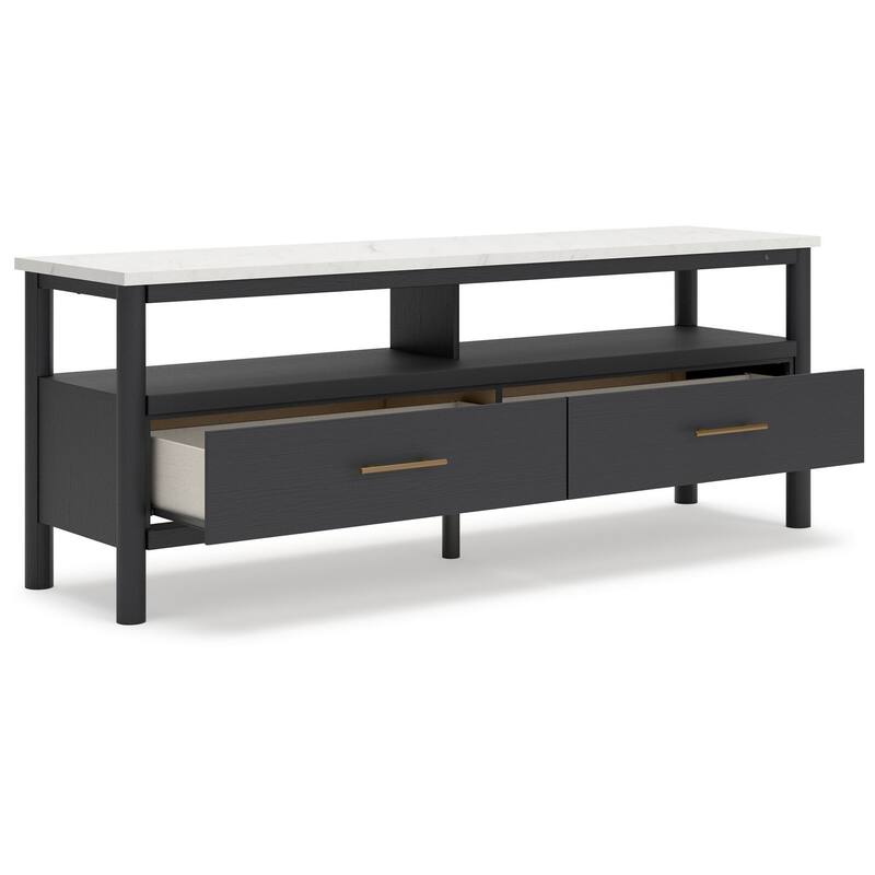 Mooran Large TV Media Console, Shelf, 2 Drawers, Black, White 71 Inch