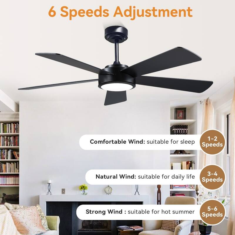 52" Modern Ceiling Fan with Light and Remote,APP Control,Suitable for Sloped Ceiling,Reversible Blades,DC Motor - 52 Inches