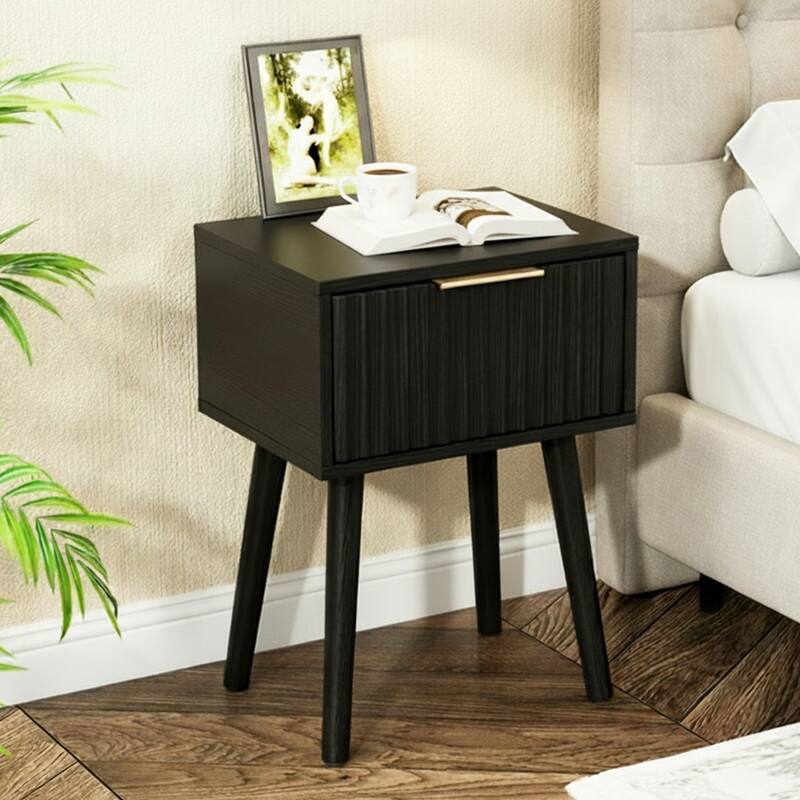 15.7"W Nightstand, Particleboard & MDF, Melamine & Vacuum Forming, 1 Drawer, High Leg (2 Pcs)