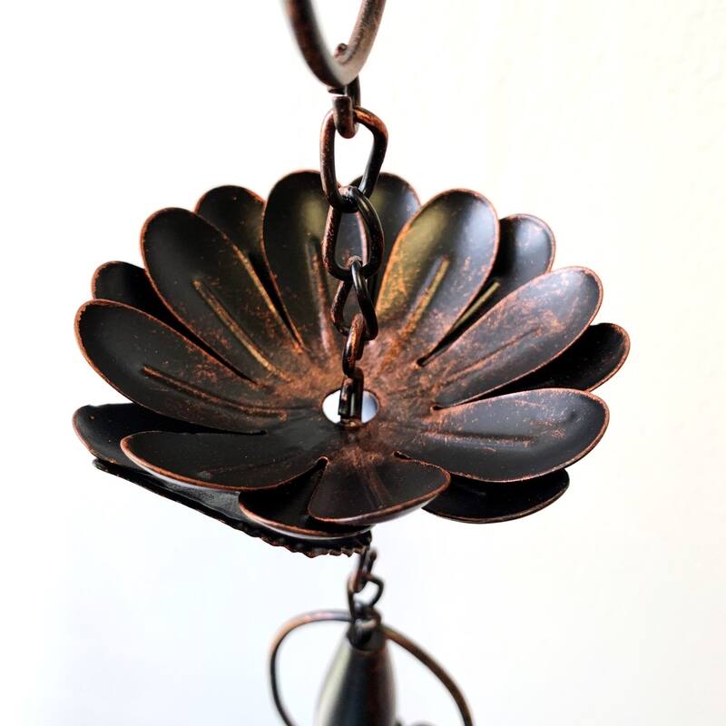 76" Long Iron Rain Chain with Peonies