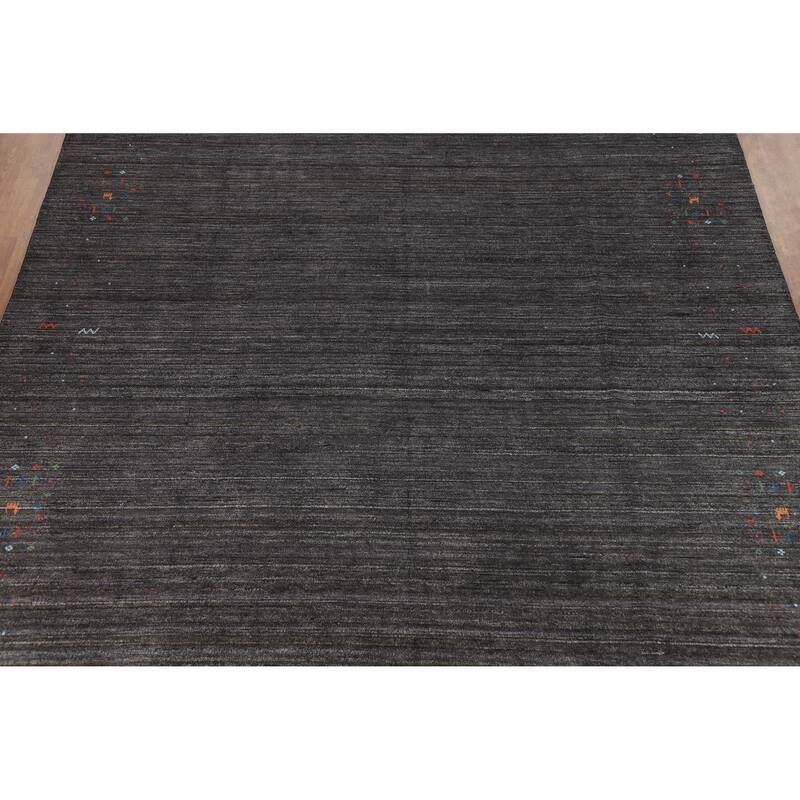 Gabbeh Oriental Rug Handmade Grey Silk Carpet - 9'0" x 12'1"