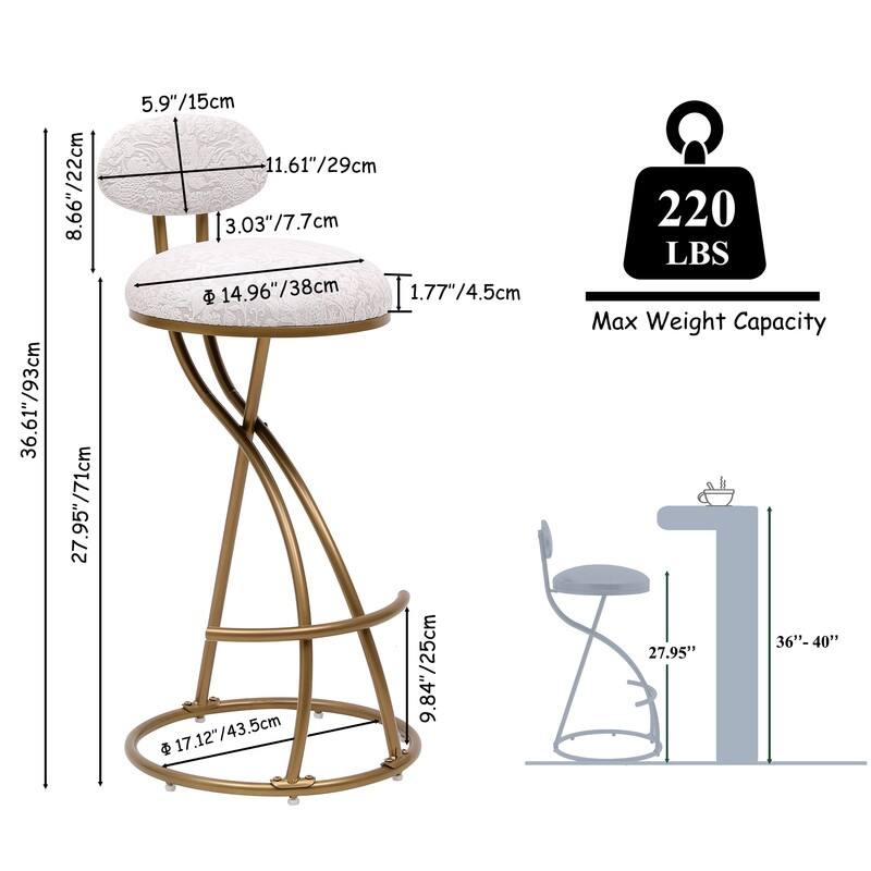 Set of 2 Round Bar Stools with Floral Print Seats - Sturdy Metal Frame for Kitchen & Dining