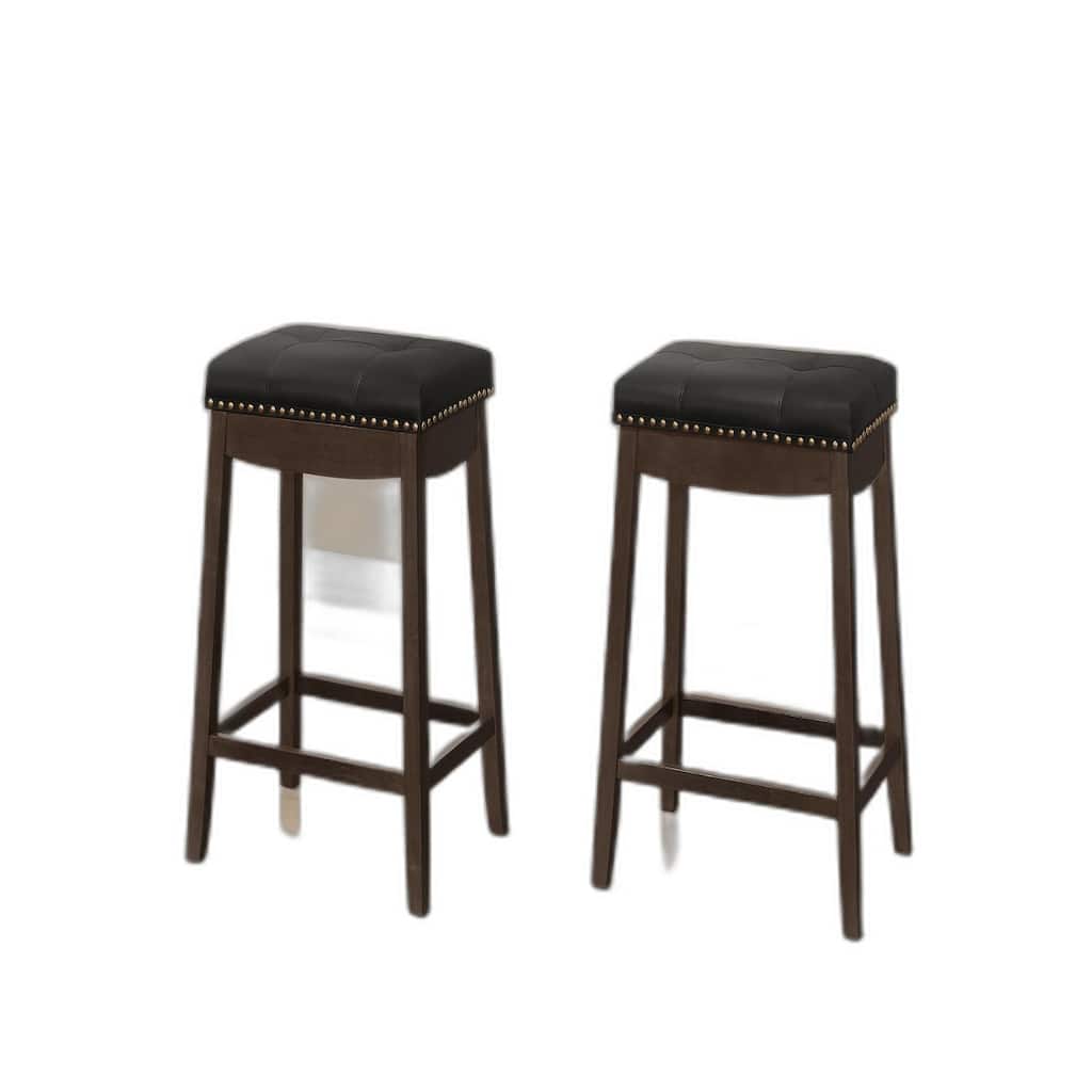Set of 2 Saddle Bar Stools Backless Counter Height with Neil head Faux Leather Seat and Footrest