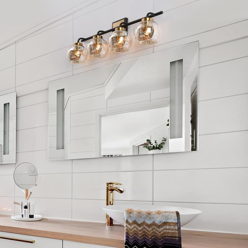 Ziv Black Gold 4-Light Modern Bathroom Vanity Light with Mercury Glass Shades - 29.5" L x 7" W x 9.5" H
