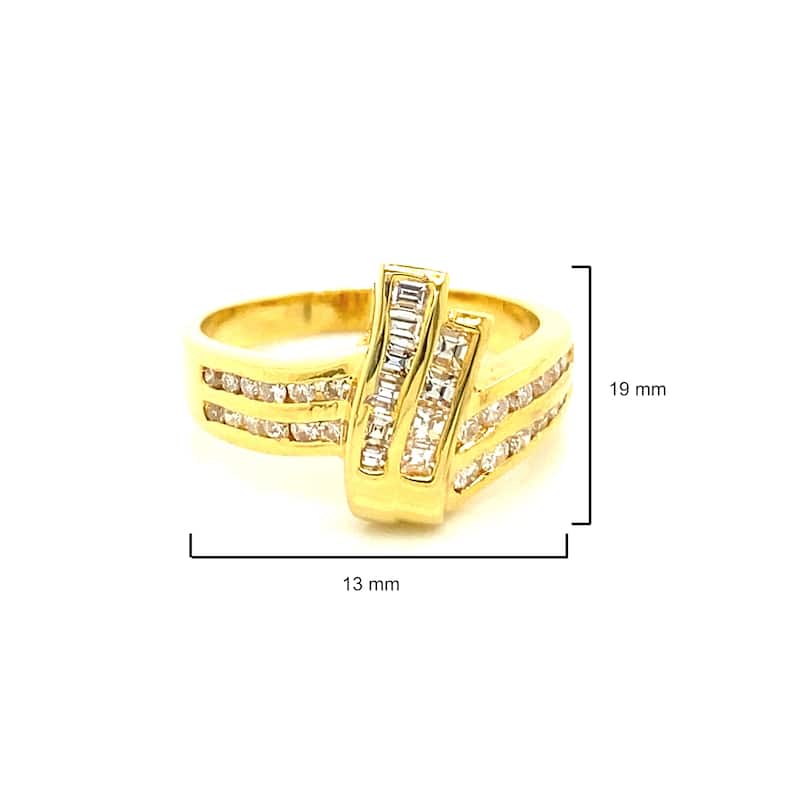 Kabella Taper Baguette Two Row Round and Baguette Diamonds Ring
