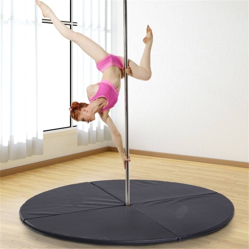 Round Foldable Dance Mat Extra Thick Foam Heavy-Duty PVC Cover Waterproof Portable Exercise Floor Mat Universal Pole