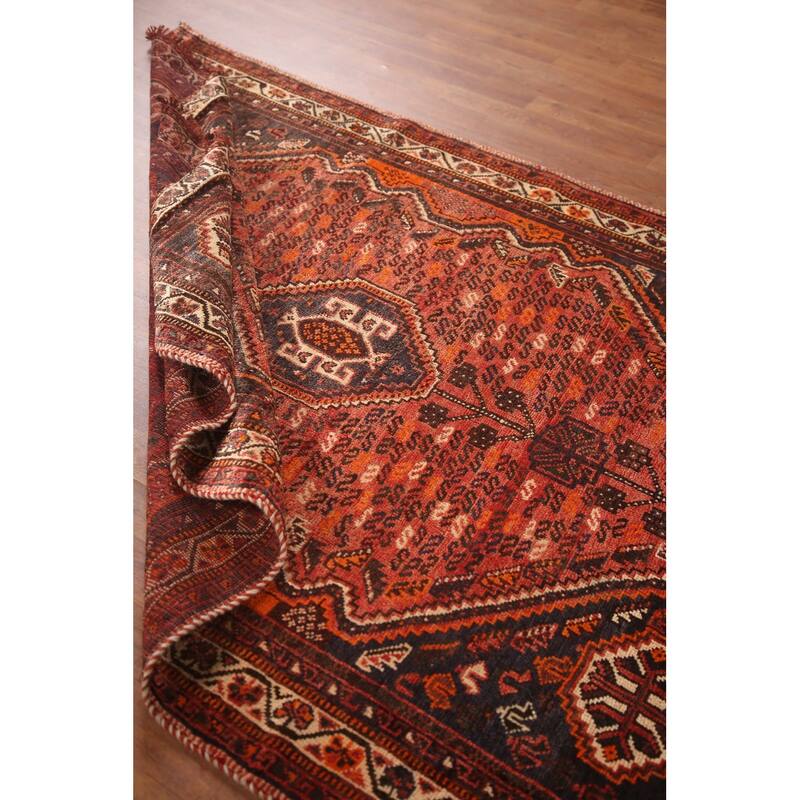 Hand Knotted Oriental 100% Wool Carpet Traditional Tribal Red Qashqai Area Rug - 6' 8'' X 4' 11''