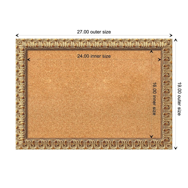 Florentine Wood Framed Natural Corkboard Bulletin Board - Board Size 24x16