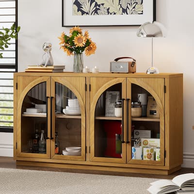 Large Storage Sideboard Buffet Cabinet with Glass Doors, Arched Cabinet with Adjustable Shelves for Kitchen, Dining Room