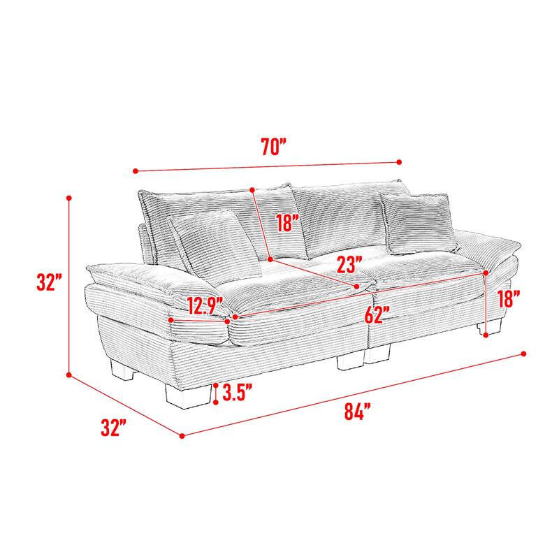 Corduroy Upholstered Loveseat Sofa, 2 Seater Sofa with Pillows, Deep Seat Sectional Sofa with Removable Cushions