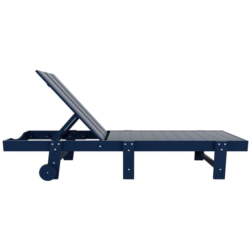 Polytrends Shoreside Modern Poly Eco-Friendly All Weather Reclining Chaise Lounge With Wheels and Side Table (2-Piece Set)