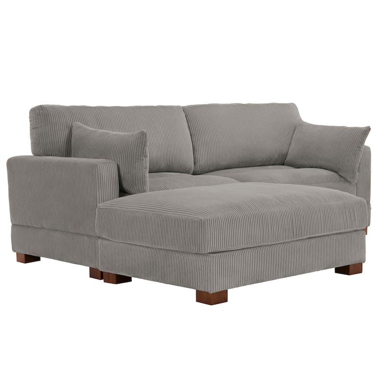 85in.W Corduroy Modular 3-Piece L-Shaped Sectional Sofa with Ottoman
