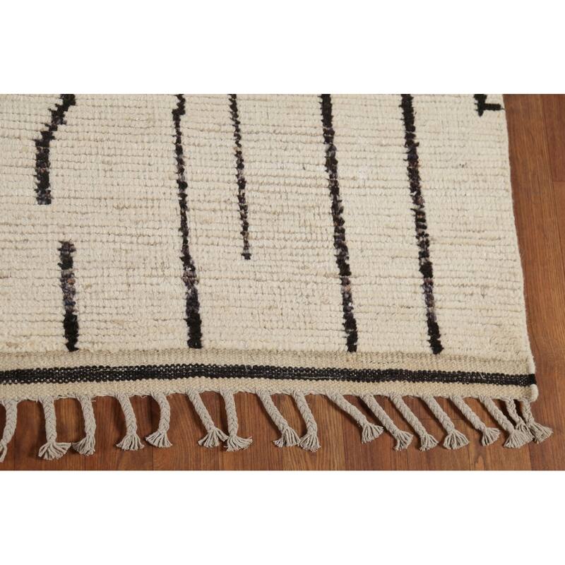 Ivory Moroccan Abstract Area Rug Handmade Wool Carpet - 5'9"x 9'10"